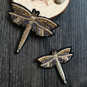 蜻蜓图案法国设计印度丝徽章布贴金属丝纯手工刺绣衣服配饰 胸章