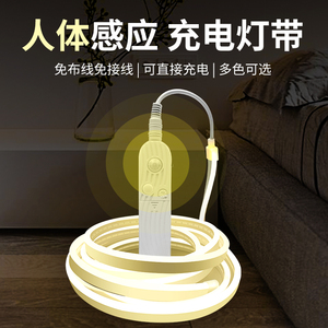 人体感应灯带充电式电池盒无线自粘usb免布线柜床底光感氛围灯条