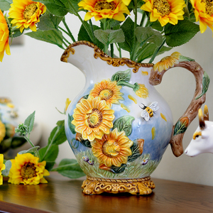方亚陶瓷太阳花花瓶向日葵水罐摆件新房送礼家居摆设入宅新居软装