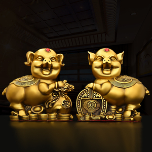 铜猪摆件纯铜元宝猪生肖猪金钱猪家居桌面办公室装饰大号吉祥福猪