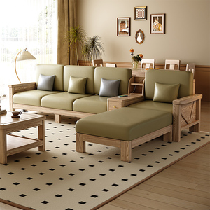 北欧白蜡木全实木沙发日式布艺沙发组合现代简约大小户型客厅家具