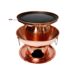 碳烤涮煎一体铜火锅燃气炉双层家用商用鸳鸯老北京纯铜锅火锅木炭