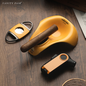 VANITY FAIR雪茄剪刀防风打火机烟灰缸三件工具套装 高档雪茄用具