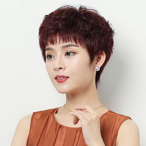 美蝶真发假发女短发妈妈全头套自然中老年时尚女士短卷发发型真人