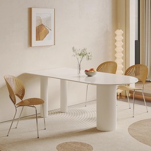 岩板岛台餐桌一体设计师款椭圆吃饭桌子家用法式奶油风餐桌椅组合