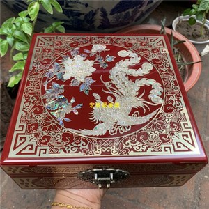 平遥漆器首饰盒木质中国风掐铜丝镶嵌鲍鱼贝壳珠宝