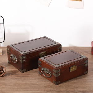 带锁木箱子实木桌面收纳盒复古密码箱长方形印章首饰礼品盒小木盒