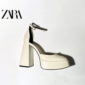ZARA新款女鞋米色防水台超高跟鞋女夏季粗跟芭比鞋小个子单鞋增高