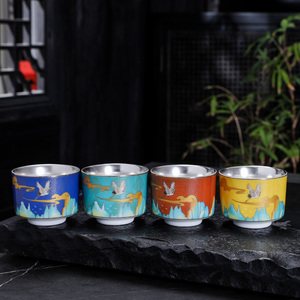 陶然陶瓷国潮茶杯盖碗纯鎏银杯创意单杯陶瓷茶碗文创品茗主人杯