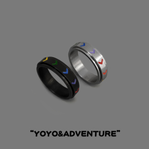 YOYO冒险 可转动彩虹箭头戒指男潮情侣一对款钛钢不掉色食指环女