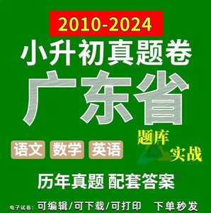 2024年广东省小升初历年真题电子版语文数学英语小学试卷广州深圳