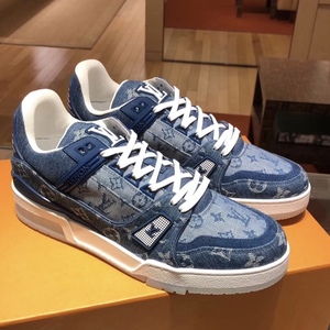 lv/男鞋女鞋trainer老花牛仔蓝帆布拼接低帮运动鞋板鞋