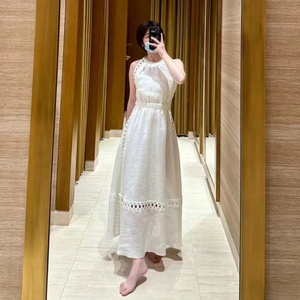 sandro soul 2024夏季新款法式白色高腰无袖连衣裙长裙SFPRO03710