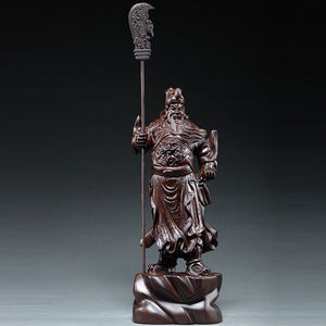 黑檀木雕关公佛像摆件实木雕刻武财神镇宅招财供奉客厅红木工艺品