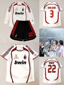 0607复古ac米兰球衣欧冠决赛版22号卡卡客场短长袖ac足球服因扎吉