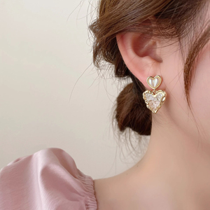日韩锆石心形气质纯银耳钉女2024新款爆款耳环小众设计高级感耳饰