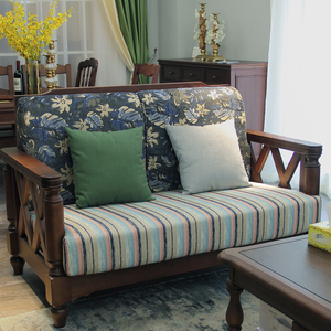 美式实木沙发布艺组合小美风格小户型客厅复古乡村核桃木原木家具