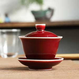 景德镇郎红窑釉盖碗陶瓷开片功夫茶具高端三才盖碗茶杯泡茶碗单个