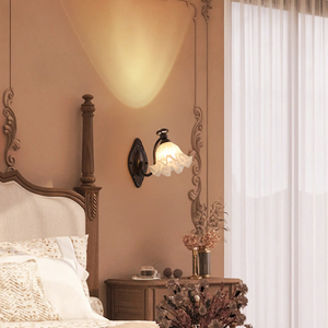 美式复古壁灯中古风卧室床头灯创意花朵玻璃灯罩楼梯阳台LED壁灯