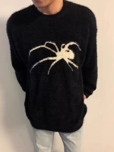 美式国潮高街马海毛蜘蛛毛衣男女宽松高级感小众设计水貂绒针织衫