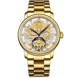 正品瑞士手表男金表全自动机械表夜光防水复古中国龙金表男士腕表