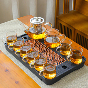 耐热玻璃茶具套装家用办公泡茶器透明功夫茶杯带把轻奢红茶花茶壶