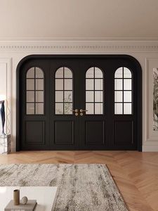 长沙定制法式复古实木烤漆对开门室内半圆弧形拱形门四扇双开门