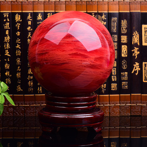 天然红水晶球摆件原石招财红色家居客厅卧室玄关风水球开业办公室