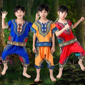 非州鼓演出服儿童套装男女野人印第安人舞蹈傣族民族风表演服壮族