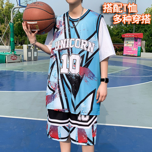 夏季篮球服无袖背心套装男生青少年学生休闲运动潮流帅气球衣一套