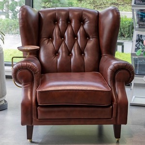 1919雪茄椅客厅美式老虎椅复古教父椅实木真皮欧式拉扣单人沙发椅
