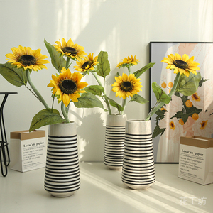 植毛手感向日葵仿真花现代摆放花卉桌面装饰摆件保湿太阳花