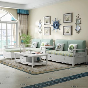 楠运地中海实木沙发组合现代白色美式田园风格小户型储物客厅家具