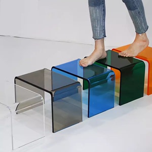 2024新款时尚极简小板凳子彩色透明亚克力换鞋凳儿童家用门口平板