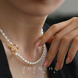 珍氏珠宝天然淡水珍珠米型项链女 S925银法式复古气质颈链锁骨链