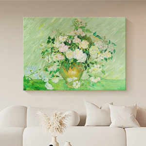 梵高白玫瑰肌理手绘油画绿植花卉客厅装饰画玄关餐厅抽象艺术挂画