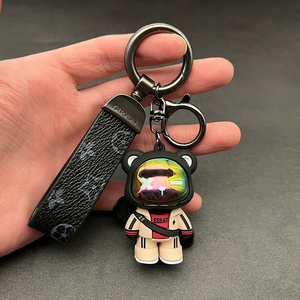 lv&gedete 小熊汽车钥匙扣男女可爱挂件翻毛皮钥匙链情侣包挂饰男