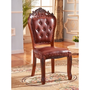 欧式实木椅子美式休闲椅酒店专用软包化妆椅麻将靠背家用皮革餐椅