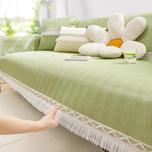 夏季冰丝沙发垫轻奢高级感防滑坐垫子现代居家茶花刺绣盖布巾套罩