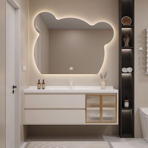 小熊镜子浴室柜组合现代轻奢陶瓷一体盆卫生间洗漱台洗手池洗脸盆