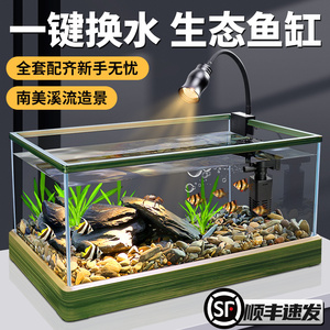 南美溪流造景缸新款客厅中大型玻璃鱼缸桌面草缸原生态鱼龟混养缸