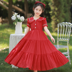 女大童夏季连衣裙女孩夏装新款红色洋气公主裙女童夏天薄款长裙子