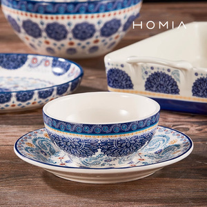 HOMIA蓝桔花出口釉下彩陶瓷餐具套装家用吃饭碗面碗汤碗盘子碗碟