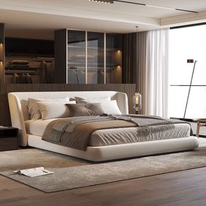 真皮床现代简约卧室双人床大小户型设计师环抱式皮艺软包床样板间
