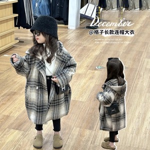 女童冬季毛呢大衣2024新款小童时髦中长款韩版女宝宝加厚加棉外套