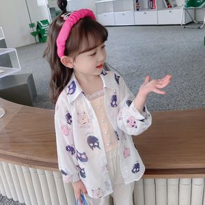 巴拉巴柆韩系韩系女童卡通防晒衣夏季长款儿童时髦薄款外套小童女