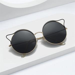 新款欧美金属圆框猫耳朵造型太阳镜个性炫彩海洋色墨镜遮阳眼镜