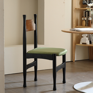 法式中古风餐椅绿色椅子复古实木冲冠单人椅设计师咖啡店餐厅桌椅
