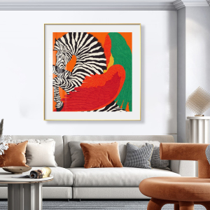 爱马仕现代轻奢橙色爱马丝巾斑马装饰画卧室床头挂画客厅玄关走廊