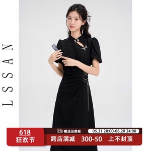 梨十三新中式改良旗袍轻国风年轻款连衣裙女夏季设计感小众小黑裙